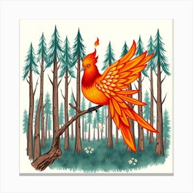 Flaming Bird In The Forest Canvas Print