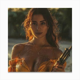 Sexy Woman Holding Gun Canvas Print