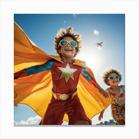 A Dynamic Superhero Costume Clad Business Leader Soaring Through A Bright Summer Sky Their Cape Rip (5) Canvas Print