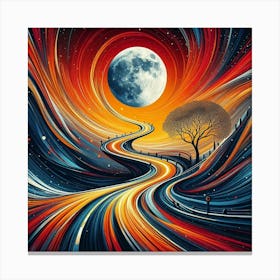 Winding Road Moon Tree 2 1 Canvas Print