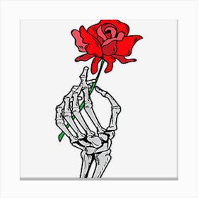 Funny Skeleton Hand With Red Rose Peace Halloween Lover Canvas Print