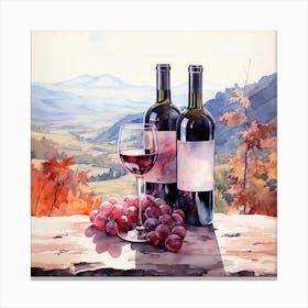 Watercolor Of Wine And Grapes Canvas Print
