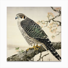 Ohara Koson Inspired Bird Painting Falcon 5 Square Canvas Print