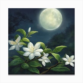 Moonlight With White Flowers Canvas Print
