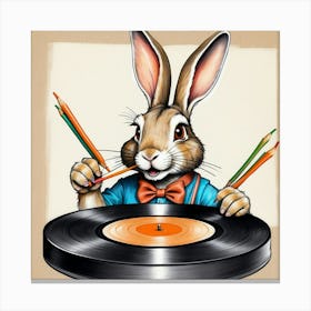 Rabbit With A Record Canvas Print