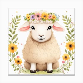Floral Baby Sheep Nursery Illustration (24) Canvas Print