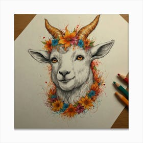 Goat With Flowers Canvas Print