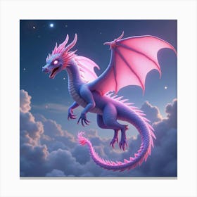 A Dreamy Dragon With Scales Of Cascading, Neon Light Soaring Through A Celestial Sky 1 Canvas Print