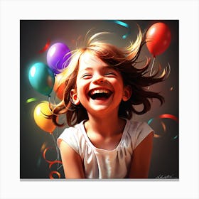 Happy Little Girl With Balloons Canvas Print