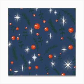 Happy Holidays Foliage Dark Blue Canvas Print