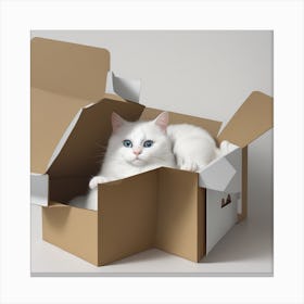 White Cat In A Box 1 Canvas Print