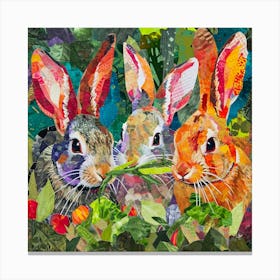 Bunnies Munching On Vegetables Collage 1 Canvas Print
