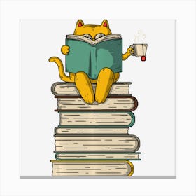 Reading Cat Funny Book & Tea Lover Gift Canvas Print