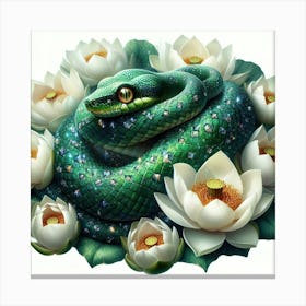Snake On Lotus 1 Canvas Print