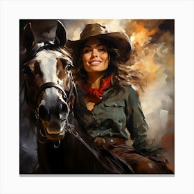 Cowgirl On Horseback 2 Canvas Print