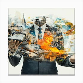 Businessman Holding A Phone Collage Canvas Print