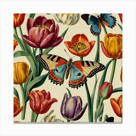 Tulips And Butterflies 3 Canvas Print