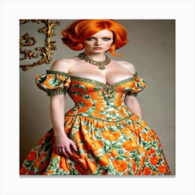 Woman In An Orange Dress 1 Canvas Print