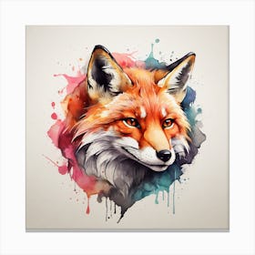 , Watercolor, powerful fox face logo facing forward, monochrome background, by yukisakura, awesome full color, Canvas Print