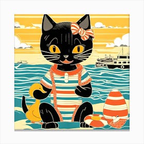 Cat On The Beach Canvas Print