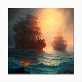 Pirate Ships In The Sea Canvas Print