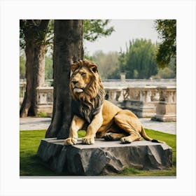 Lion Statue In The Park Canvas Print