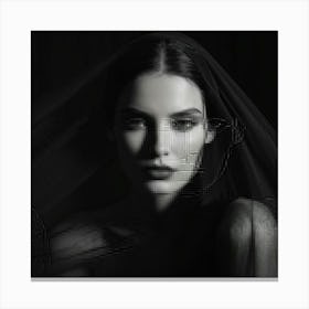 Black And White Portrait Locks Eyes Wrapped In Mystery Dramatic Shadows Play Across An Intricate F Canvas Print