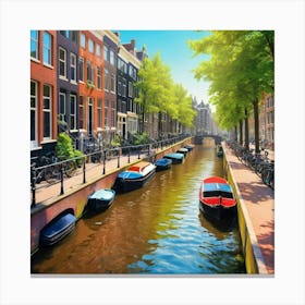 Sunny Canals Cape Vibrant Amsterdam Summer Art Print 3 Canvas Print