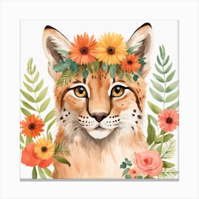 Floral Baby Lynx Nursery Illustration (32) Canvas Print