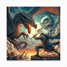 Dragons And Knights Canvas Print