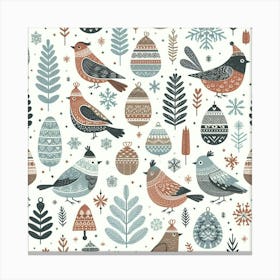 Scandinavian style, pattern with cones and birds 3 Canvas Print