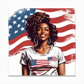 American Girl With American Flag Canvas Print