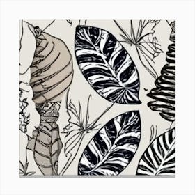 Black And White Drawing Of Leaves Canvas Print