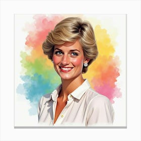 Princess Diana S Serene Smile With Soft Watercolor Rainbow Hues Behind 1 Canvas Print