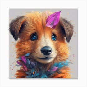 Puppy With Flowers Canvas Print