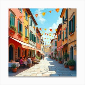 Vibrant Watercolor Of An Italian Street Festival With Colorful Decorations 1 Canvas Print