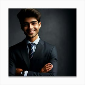 A Confident Young Businessman in a Dark Suit and Tie with a Winning Smile and a Bright Future Ahead of Him Canvas Print