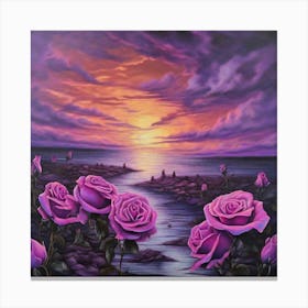 Oil On Canvas Close Up Reincarnation Of Ashes Water Purple Roses Cloudy Sky And Sunset Surreal (2) Canvas Print