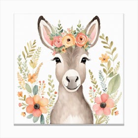 Floral Baby Donkey Nursery Illustration (27) Canvas Print