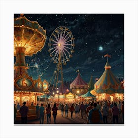 Night At The Amusement Park Canvas Print