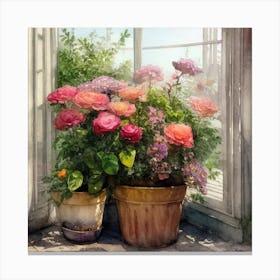 Watercolor Greenhouse Flowers 10 Canvas Print