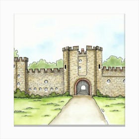 Watercolor Of The Skipton Castle In Yorkshire, Featuring Its Historic Architecture And Picturesque Setting Canvas Print