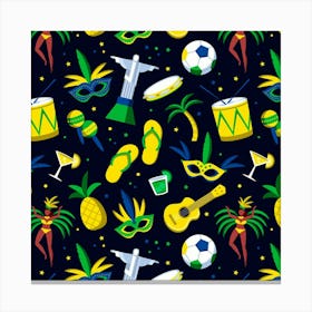 Rio De Janeiro Seamless Brazilian Carnival Pattern With Musical Instruments Canvas Print