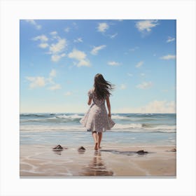 Girl Walking On The Beach Canvas Print