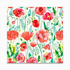 Poppies Red Square Canvas Print