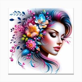 Portrait Of A Woman With Flowers Canvas Print