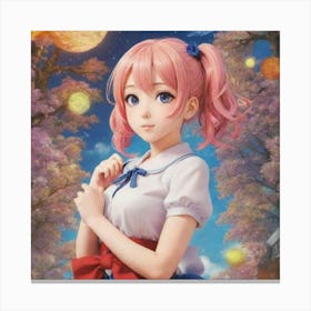 Anime Girl With Pink Hair Canvas Print