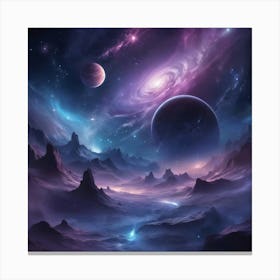 A breathtaking night sky filled with shimmering stars, glowing planets, and swirling nebulae. The scene is both mystical and serene, with deep blues and purples creating a sense of infinite wonder Canvas Print