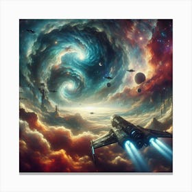 Spaceship In Space Canvas Print