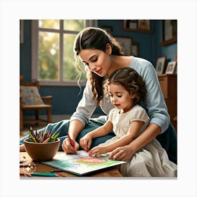 Mother And Daughter Coloring Canvas Print